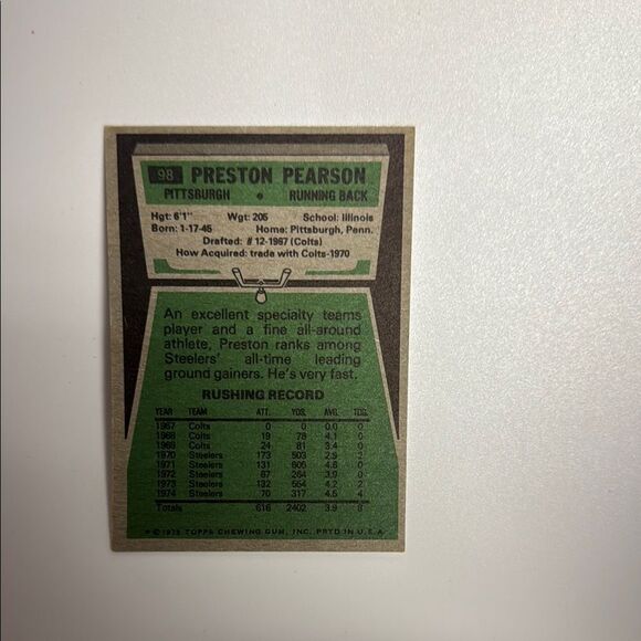 Topps Trading Card - Black and Yellow of Preston Pearson 1975 mint condition - Picture 4 of 4